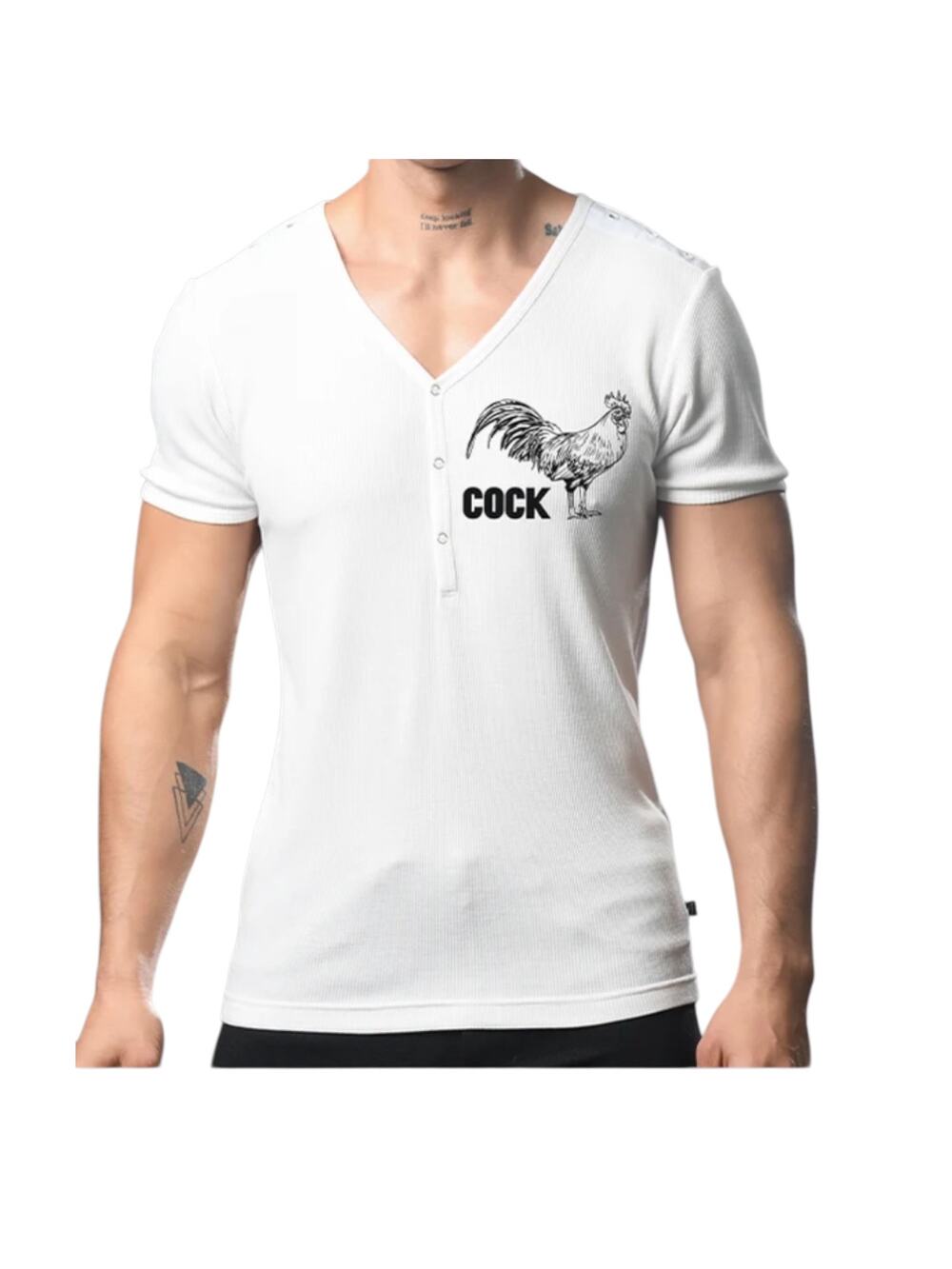 Andrew Christian Rooster Deep V-Neck Tee White XL Extra Large